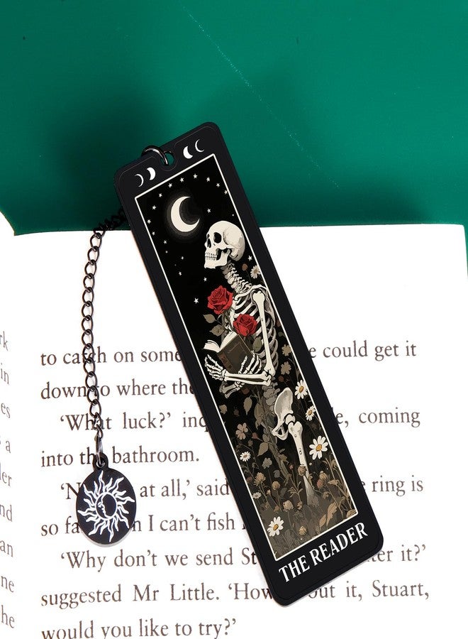 FOOZDEEVAAQ Skeleton Tarot Metal Bookmark - Funny Horror Gothic Bookmarks Skull Tarot Card Bookmark for Book Lovers Easter Halloween Spooky Basket Stuffer College Dorm Room Essentials for Girls Valentines - Image 2