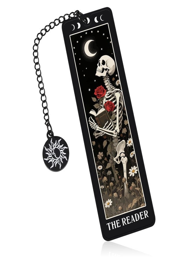 FOOZDEEVAAQ Skeleton Tarot Metal Bookmark - Funny Horror Gothic Bookmarks Skull Tarot Card Bookmark for Book Lovers Easter Halloween Spooky Basket Stuffer College Dorm Room Essentials for Girls Valentines - Image 1