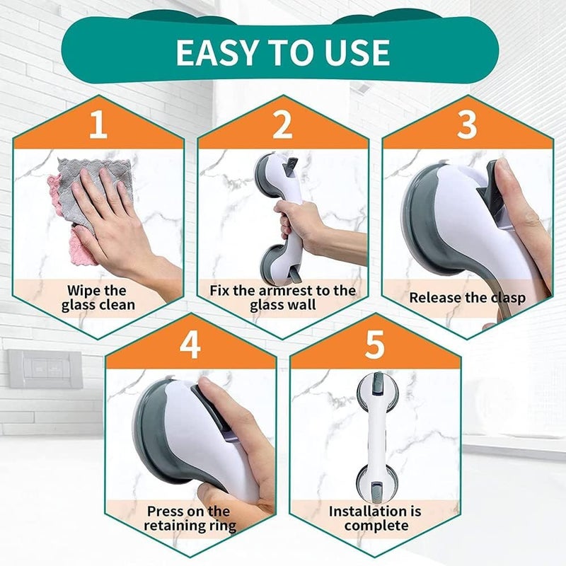 Shower Handle for Elderly 12 Inch Heavy Duty Suction Grab Bar Non Slip Bathroom Safety Handle ADA Support Rail for Bathtubs and Showers Seniors Disabled - Image 5