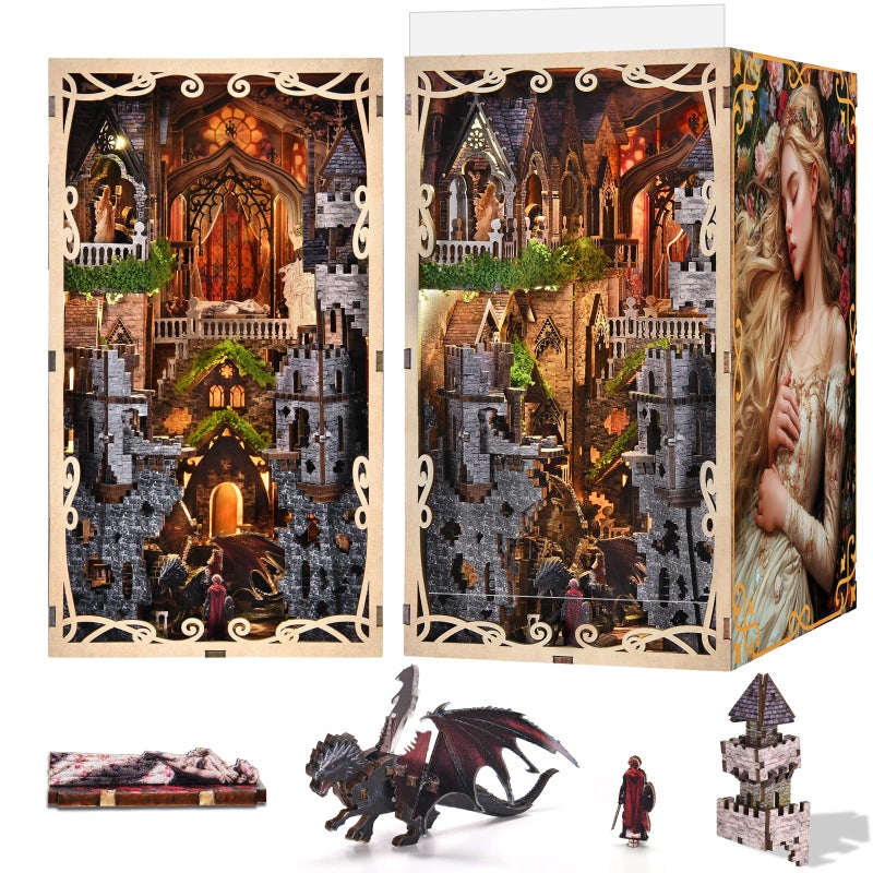 MiniCity Book Nook Kit for Adults DIY 3D Wooden Puzzle Booknook Bookshelf Insert Decor with LED Light and Dust Cover Sleeping Beauty - Image 3