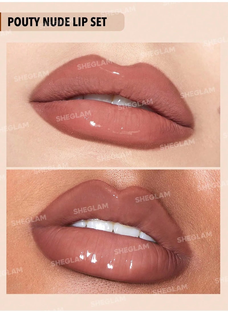 SHEGLAM Soft 90'S Glam Lip Liner And Lip Duo Set-Pouty Nude Lip Set Brown - Image 2