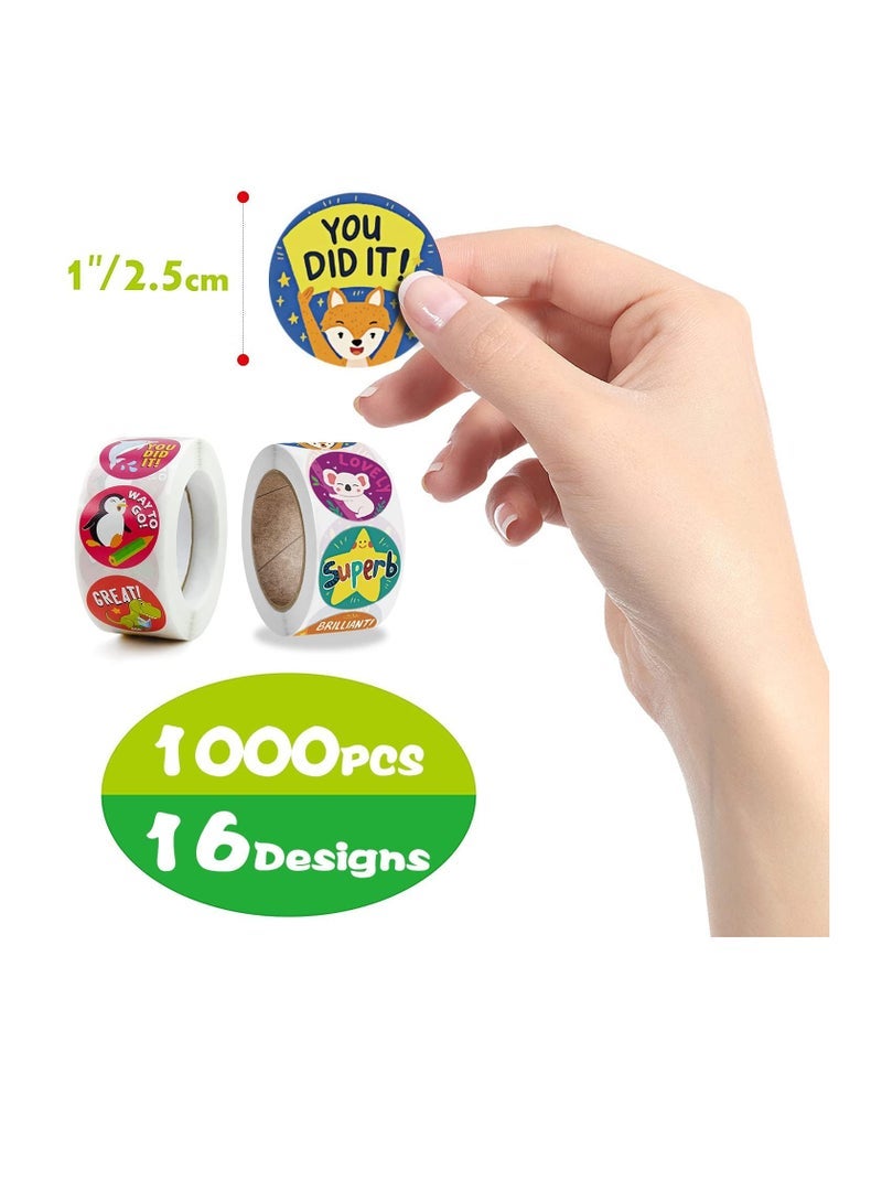 ECVV ECVV 1000Pcs Reward Stickers for Teachers Incentive Stickers Supplies for Classroom Motivational Stickers Classwork Award Stickers Kids School Training Encouraging Round Cute Cartoon Design-2 Roll - Image 2