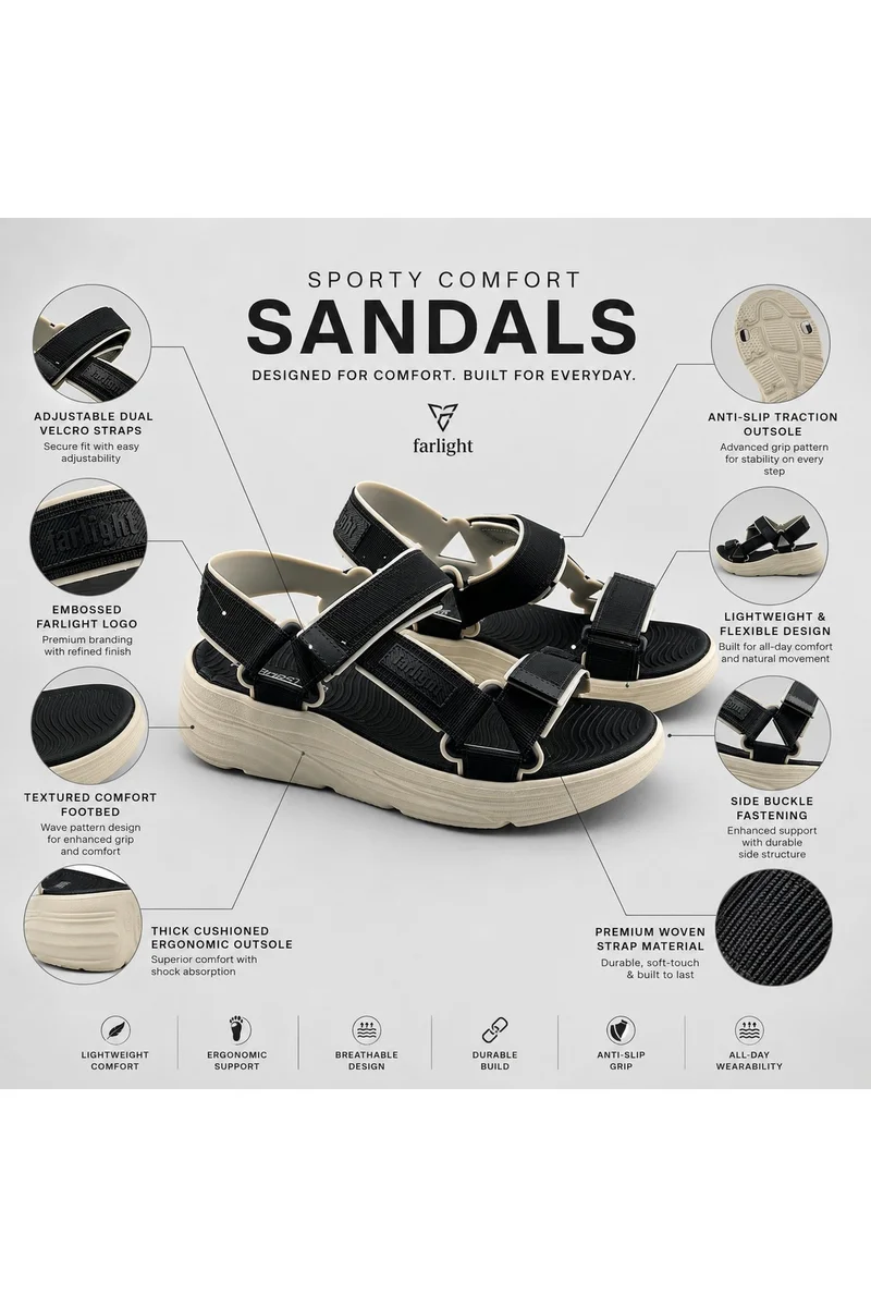 Feet First Men’s Sports Sandals with Adjustable Velcro Straps – Lightweight Comfort Outdoor Walking Sandals