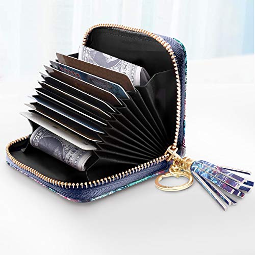 Coco Rossi Women's Small Credit Card Wallet RFID Cute Mandala Card Holder for Women with Keychain, Lace Nebula - Image 3