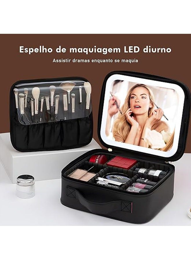 عام حقيبة مستحضرات التجميل مع مرآة و 3 ألوان ضوء LED ، منظم ماكياج ، يعتم المستمر ، USB حقيبة تخزين قابلة للشحن - Image 3