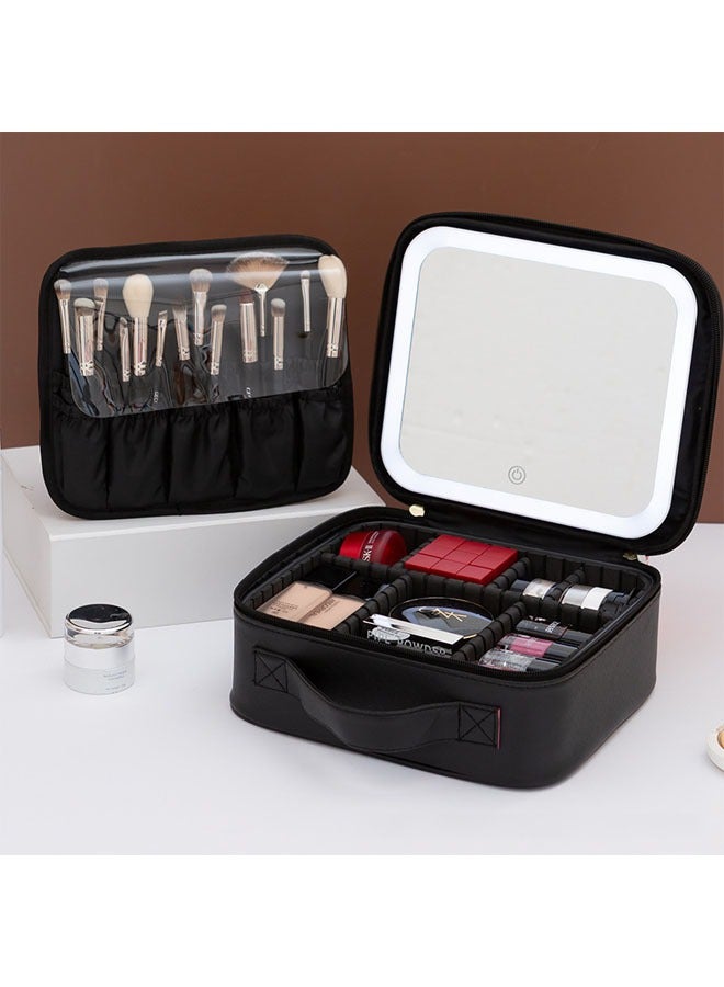 عام حقيبة مستحضرات التجميل مع مرآة و 3 ألوان ضوء LED ، منظم ماكياج ، يعتم المستمر ، USB حقيبة تخزين قابلة للشحن - Image 2