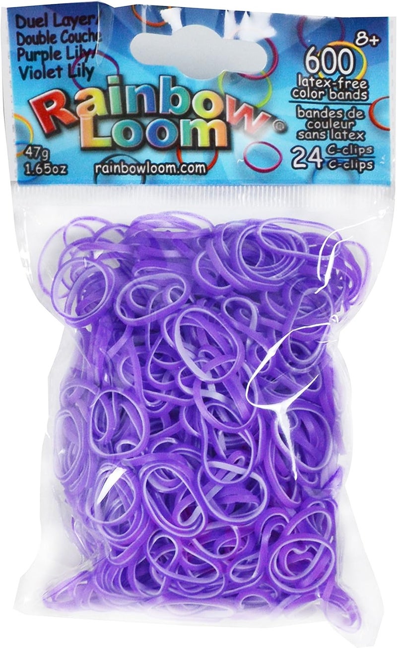 راينبو لووم مجموعة أشرطة مطاطية بلون بنفسجي مزينة بزهرة الليليون من Rainbow Loom مع 24 مشبك من نوع C (عدد 600) - Image 1