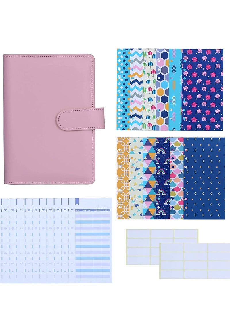 Zikra 27 Pcs A6 PU Leather Binder Budget Cash Envelopes System  Planner Organizer, Money, Expense Sheets and Labels , Pink - Image 1