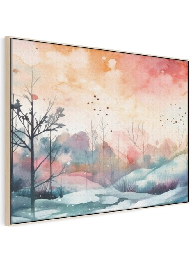 Home Gallery A watercolor painting of a snowy landscape Framed Canvas wall art 120x80 - Image 5
