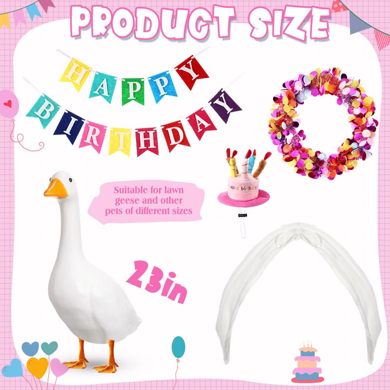 Abbylike 4 Pcs Happy Birthday Porch Goose Outfit for 23" Statues Poseable Porch Goose Wings Birthday Cake Hat for Lawn Patio Outdoor Geese Statue Decoration Accessories(Pink,Classic Style) - Image 2