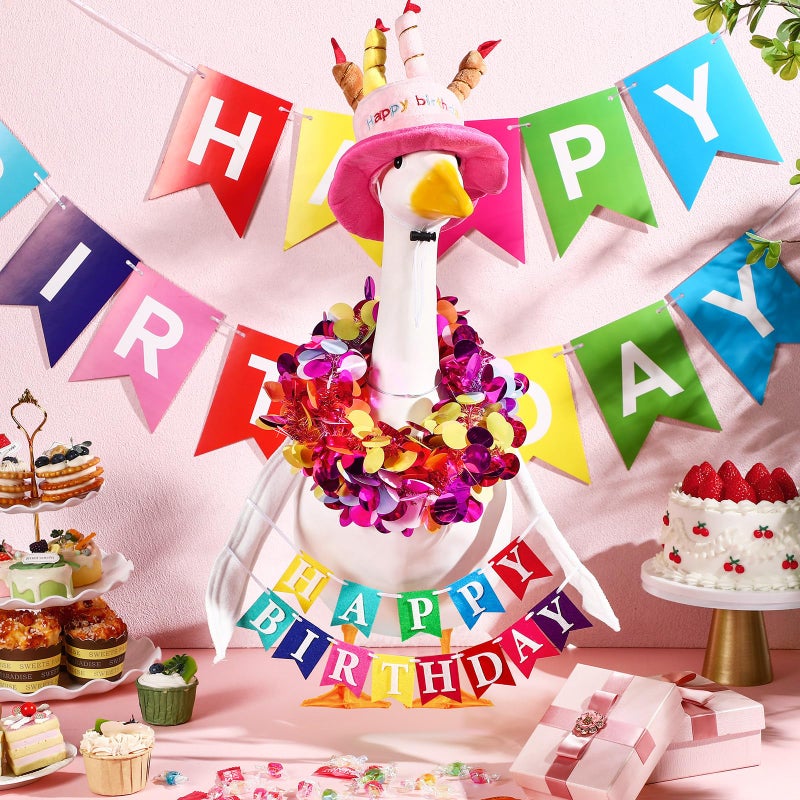 Abbylike 4 Pcs Happy Birthday Porch Goose Outfit for 23" Statues Poseable Porch Goose Wings Birthday Cake Hat for Lawn Patio Outdoor Geese Statue Decoration Accessories(Pink,Classic Style) - Image 4
