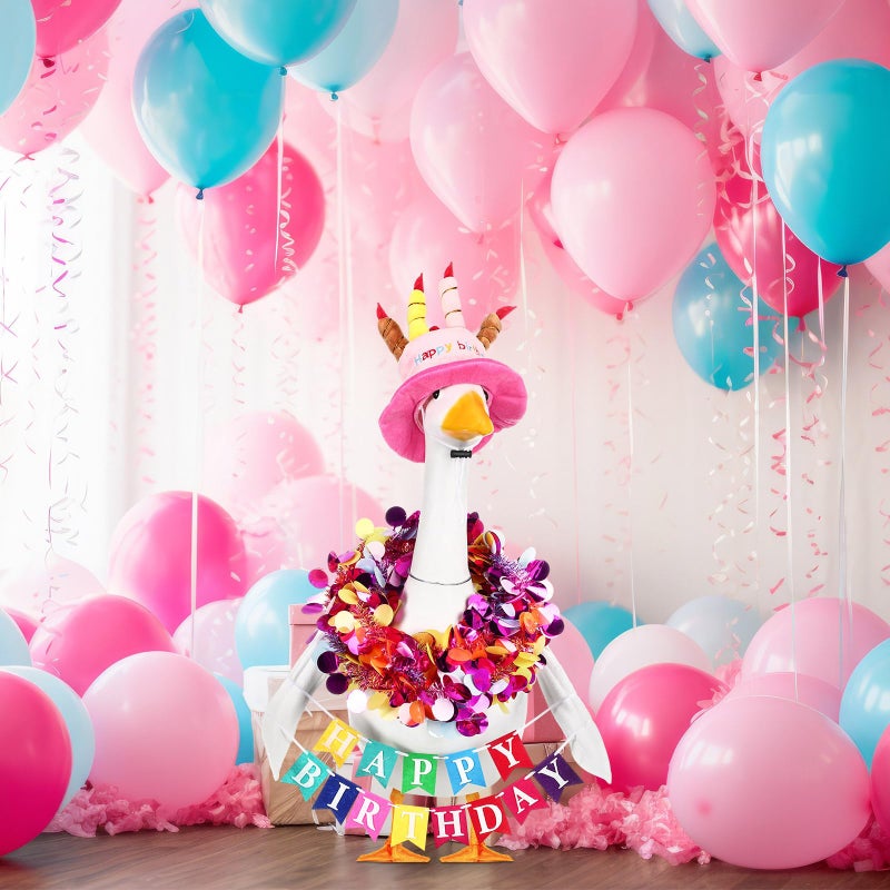 Abbylike 4 Pcs Happy Birthday Porch Goose Outfit for 23" Statues Poseable Porch Goose Wings Birthday Cake Hat for Lawn Patio Outdoor Geese Statue Decoration Accessories(Pink,Classic Style) - Image 5