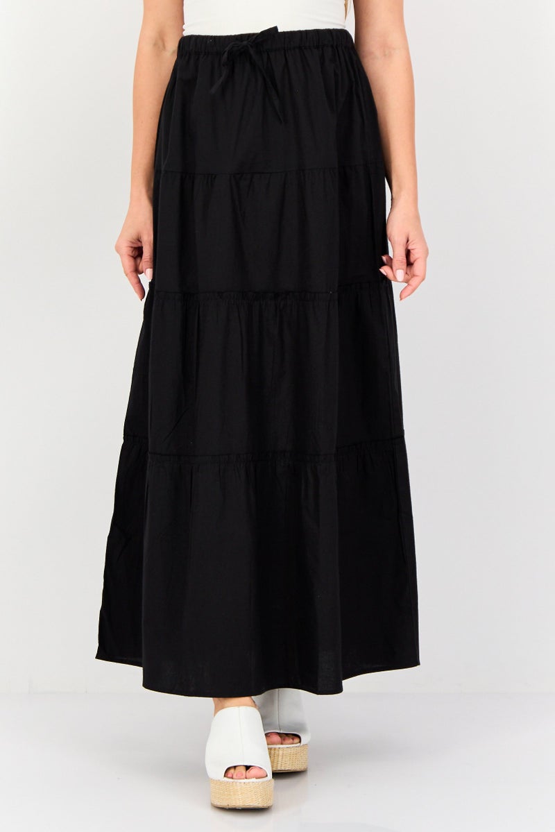 BRAVE SOUL Women Solid Maxi Skirt, Black - Image 1