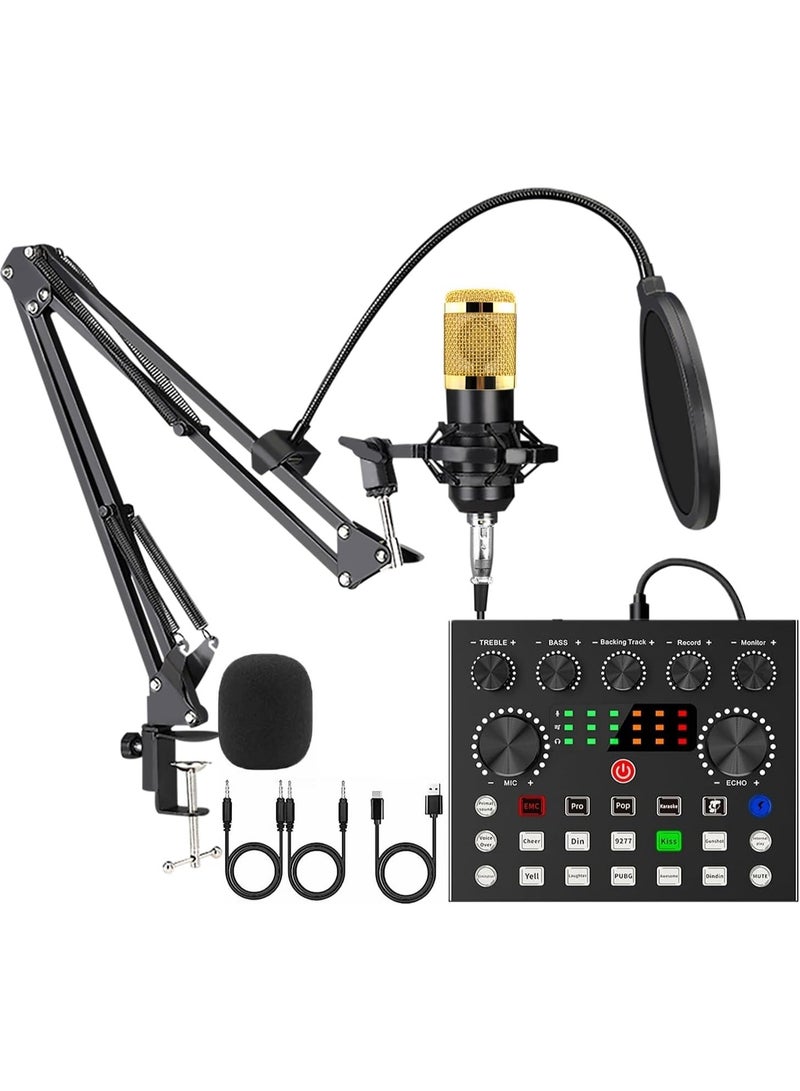 ACLIX Sound Card Podcast Kit Bundle with Audio Interface F998 Voice Changer Sound Card Condenser Karaoke Microphone Mic Stand and Mic Pop Filter Multi Sound Effects for Live Streaming Podcast Mic Starter Kit DJ Audio Mixer for Podcast and Live - Image 1
