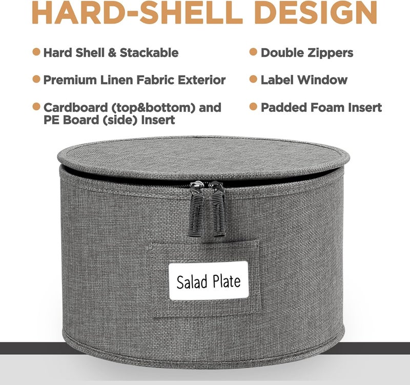 LotFancy مجموعة حاويات تخزين الصين من لوتفانسي 4 قطع صندوق تخزين الأطباق للحركة قابل للتكديس منظم الأطباق مع 48 فاصل مصنوعة من اللباد رمادي - Image 2