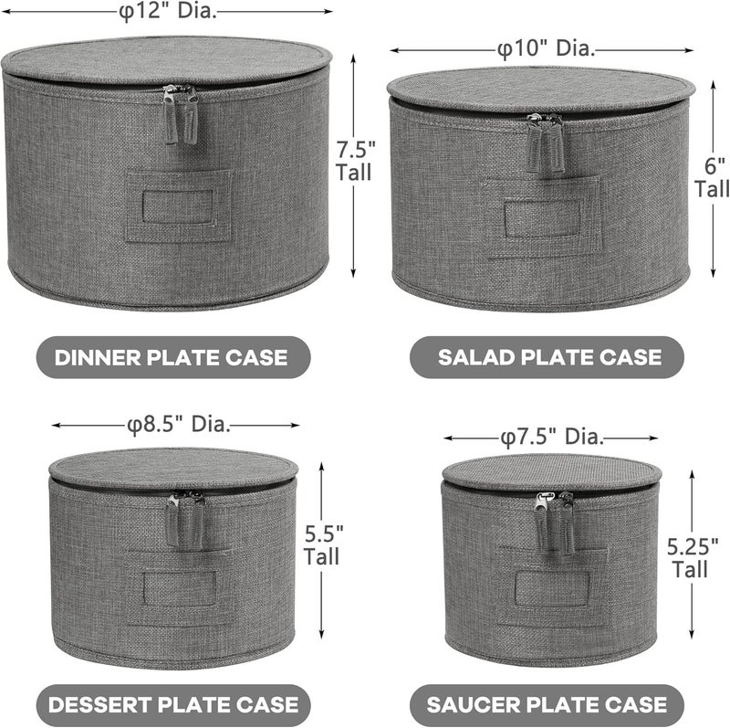 LotFancy مجموعة حاويات تخزين الصين من لوتفانسي 4 قطع صندوق تخزين الأطباق للحركة قابل للتكديس منظم الأطباق مع 48 فاصل مصنوعة من اللباد رمادي - Image 5