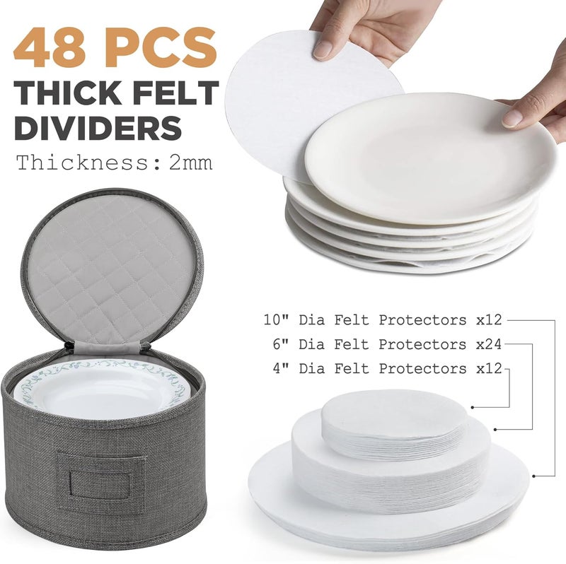 LotFancy مجموعة حاويات تخزين الصين من لوتفانسي 4 قطع صندوق تخزين الأطباق للحركة قابل للتكديس منظم الأطباق مع 48 فاصل مصنوعة من اللباد رمادي - Image 3