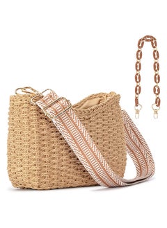 KASTWAVE Summer Straw Crossbody Bag for Women, Bohemian Style Chic Handmade Woven Bag, Beach Straw ShoulderBag Handbags with Chain & Guitar Strap  - Image 1