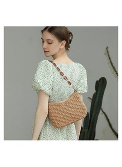 KASTWAVE Summer Straw Crossbody Bag for Women, Bohemian Style Chic Handmade Woven Bag, Beach Straw ShoulderBag Handbags with Chain & Guitar Strap  - Image 2