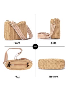 KASTWAVE Summer Straw Crossbody Bag for Women, Bohemian Style Chic Handmade Woven Bag, Beach Straw ShoulderBag Handbags with Chain & Guitar Strap  - Image 5