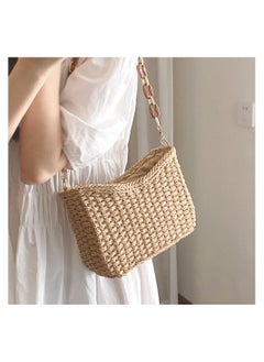 KASTWAVE Summer Straw Crossbody Bag for Women, Bohemian Style Chic Handmade Woven Bag, Beach Straw ShoulderBag Handbags with Chain & Guitar Strap  - Image 4