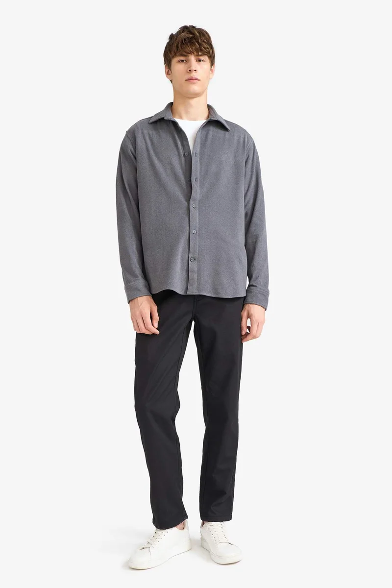 ديفاكتو Regular Fit Wool Look Long Sleeve Shirt