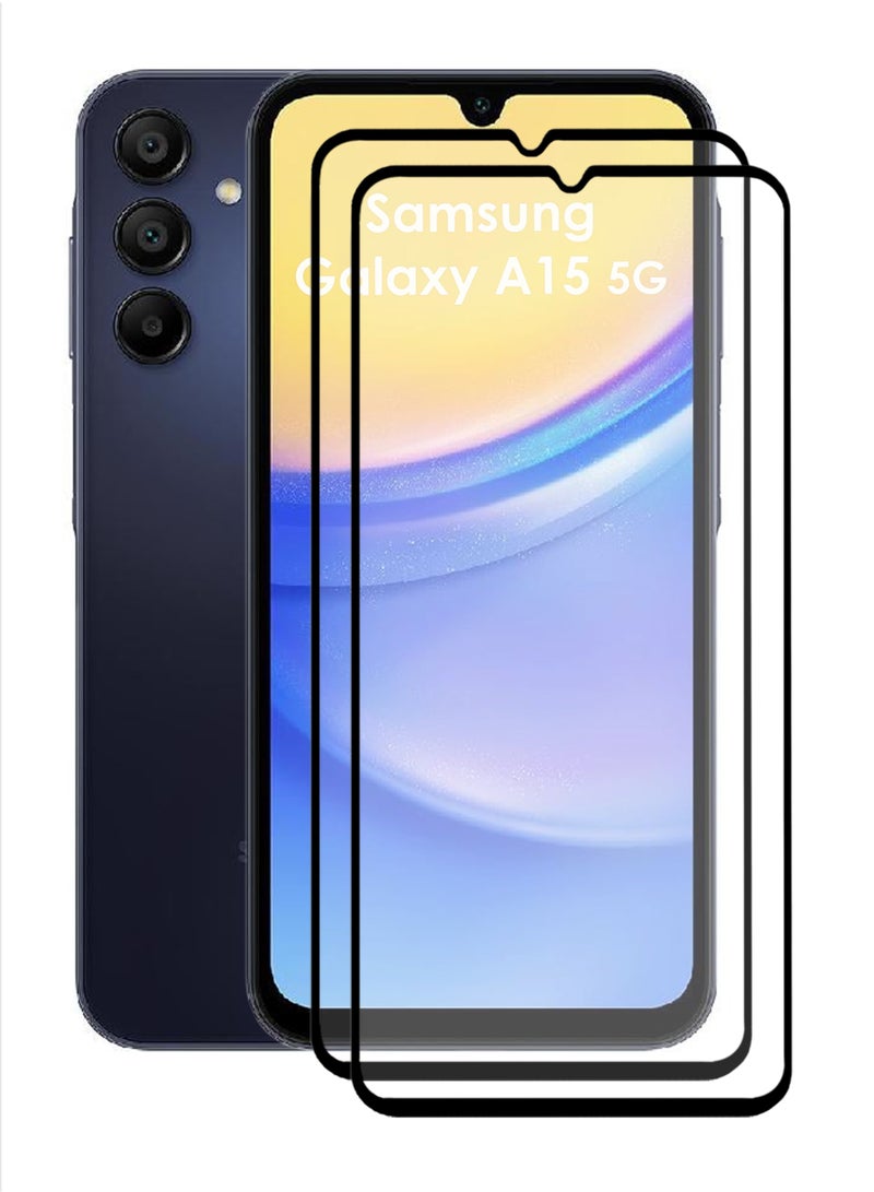 2 Pieces For Samsung Galaxy A15 5G Screen Protector – Premium Edge to Edge Tempered Glass, High Transparency, Delicate Touch, Anti-Explosion, Smooth Arc Edges, Easy Installation - Image 1