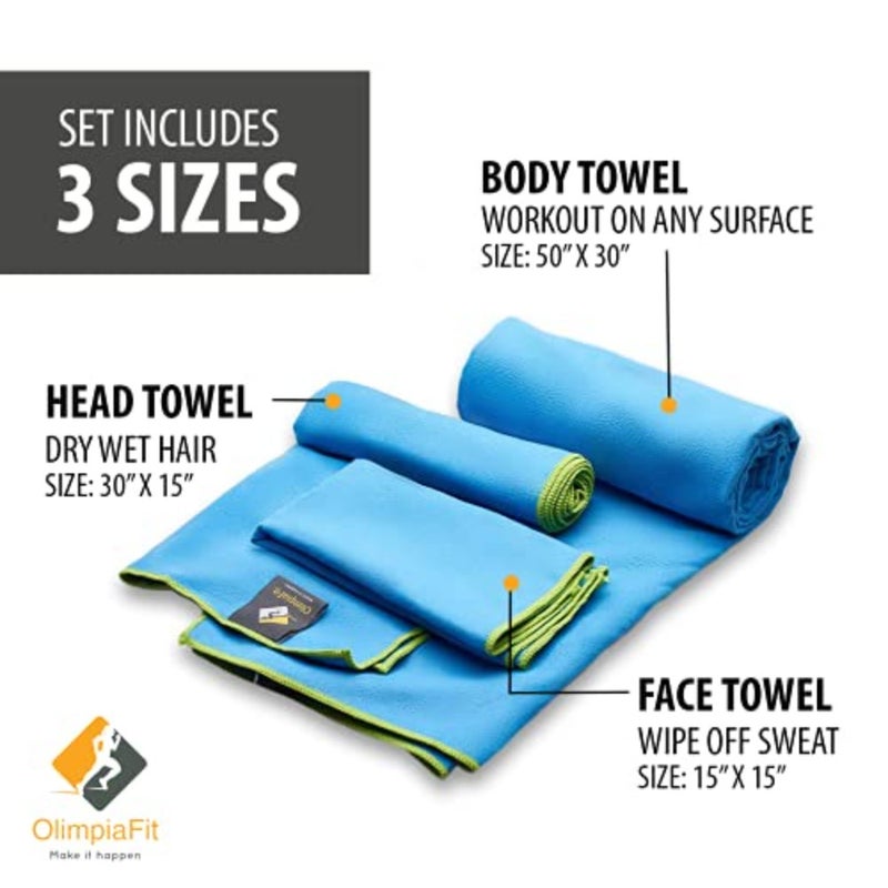 3 Size Towels at the Price of 1 - Super Pack - Fast Quick Dry · Super Absorbent · Ultra Compact · Lightweight · Antimicrobial · Set Microfiber Towels - Best For Gym Travel Camp Backpacking Yoga Fitnes - Image 3