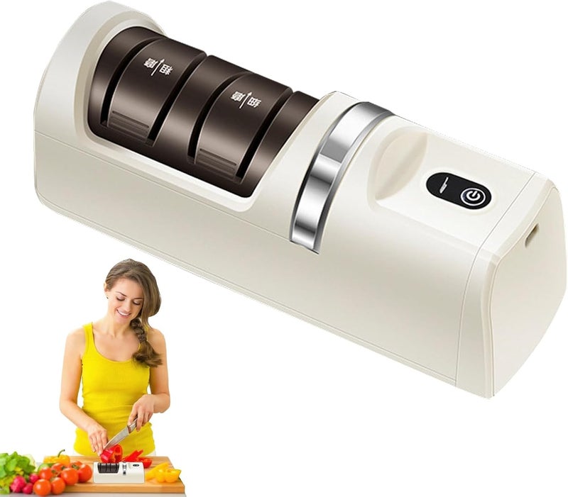 TERRIFI Electric Cutter Sharpener, Automatic Rechargeable Scissor Sharpening Tool, Professional Polishing Whetstone for Home, Kitchen, Restaurant Use, Easy-to-Use & High Efficiency - Image 1