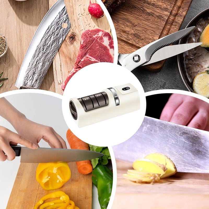 TERRIFI Electric Cutter Sharpener, Automatic Rechargeable Scissor Sharpening Tool, Professional Polishing Whetstone for Home, Kitchen, Restaurant Use, Easy-to-Use & High Efficiency - Image 4