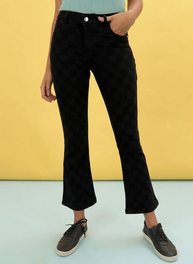 مرفوعة Women Bootcut Laser Print High Rise Jeans