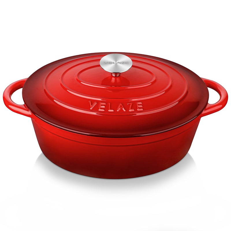 Velaze 5L Oval Dutch Oven Non Stick Cooking Pan Pot Dutch Oven Enamel Coating Good Sealing for All Heat Source Classic 30cmRed 5l oval dutch oven