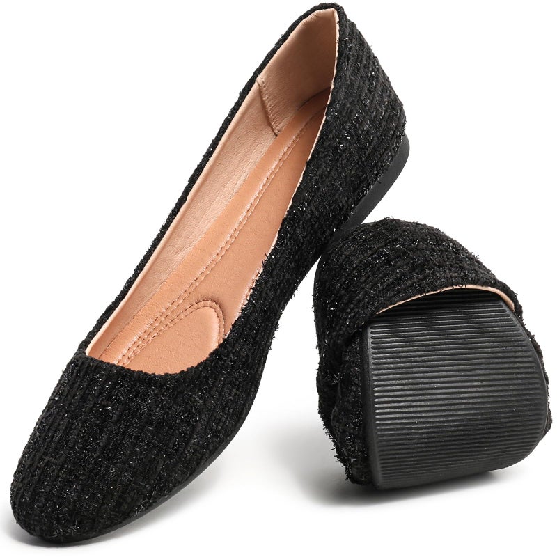 HEAWISH Womenâ€™s Round Toe Flats Shoes Ballet Flats Dressy Comfortable Flats for Women(Black, US7) - Image 1