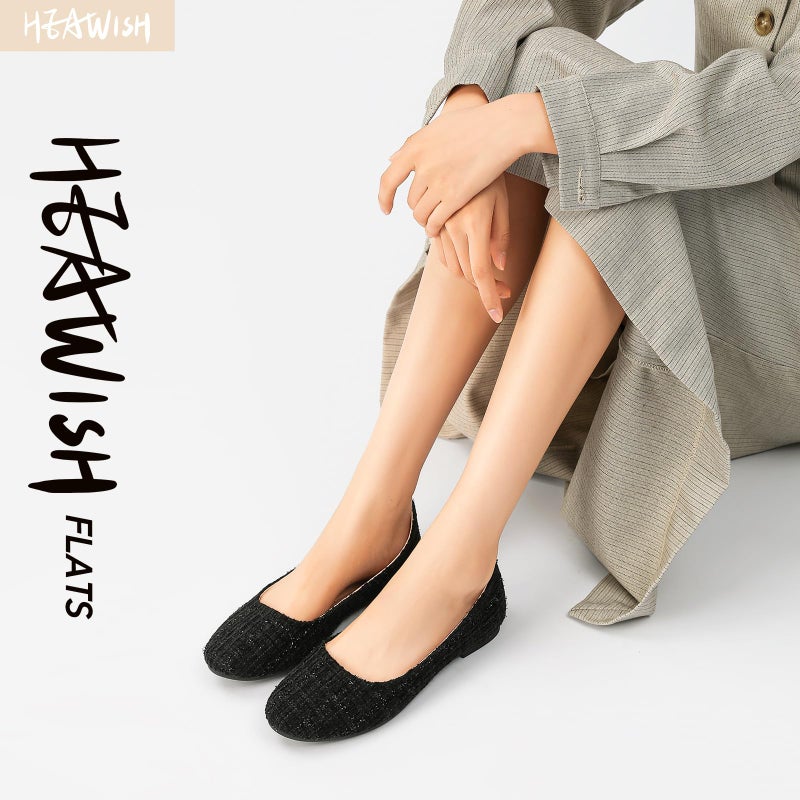 HEAWISH Womenâ€™s Round Toe Flats Shoes Ballet Flats Dressy Comfortable Flats for Women(Black, US7) - Image 3