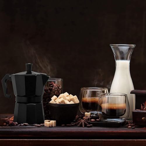 Harions Aluminum Espresso Maker 3-Cup Moka Pot Percolator Italian Coffee Maker South Indian Filter Coffee Espresso for Gas Stovetop (Black, 150 ml) (Black 3cup) - Image 2