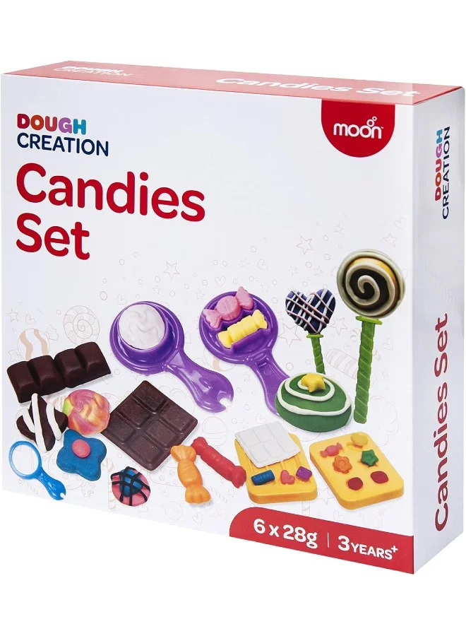 Moon Dough Creation Candies Set – Educational Playdough For Kids With Cutters Tools – Nontoxic Modeling Clay For 3+ Years – Diy Clay Toys And Accessories For Birthday Party – 6 X 28G