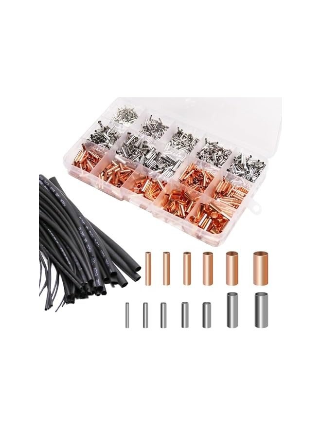 erorex Wire Ferrules Kit, 970 Pcs Non Insulated Crimp Connector, Tinned Copper Electrical Cable Pin Cord End Terminal Assortment Kit,Wire Crimp Connectors with 48 Pcs Heat Shrink Tubing - Image 1