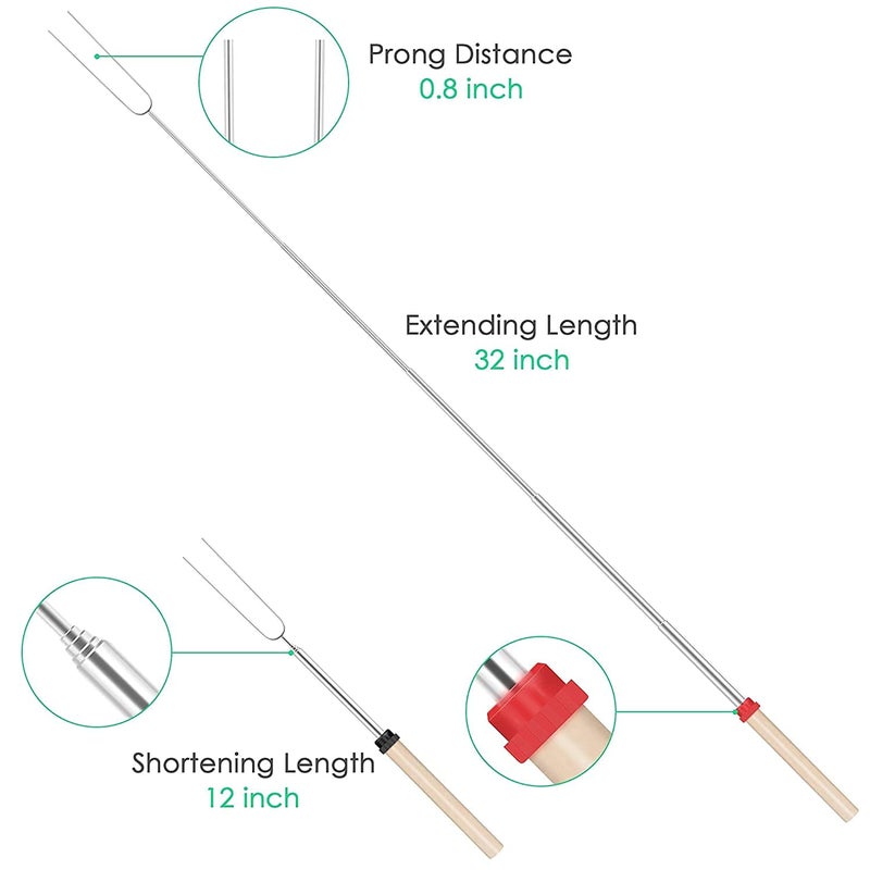 إسكدنيا Marshmallow Roasting Sticks32Inch Stainless Steel Telescopic Barbecue Forks with Wooden Handle Travel Pouch Cookware for Outdoor - Image 2