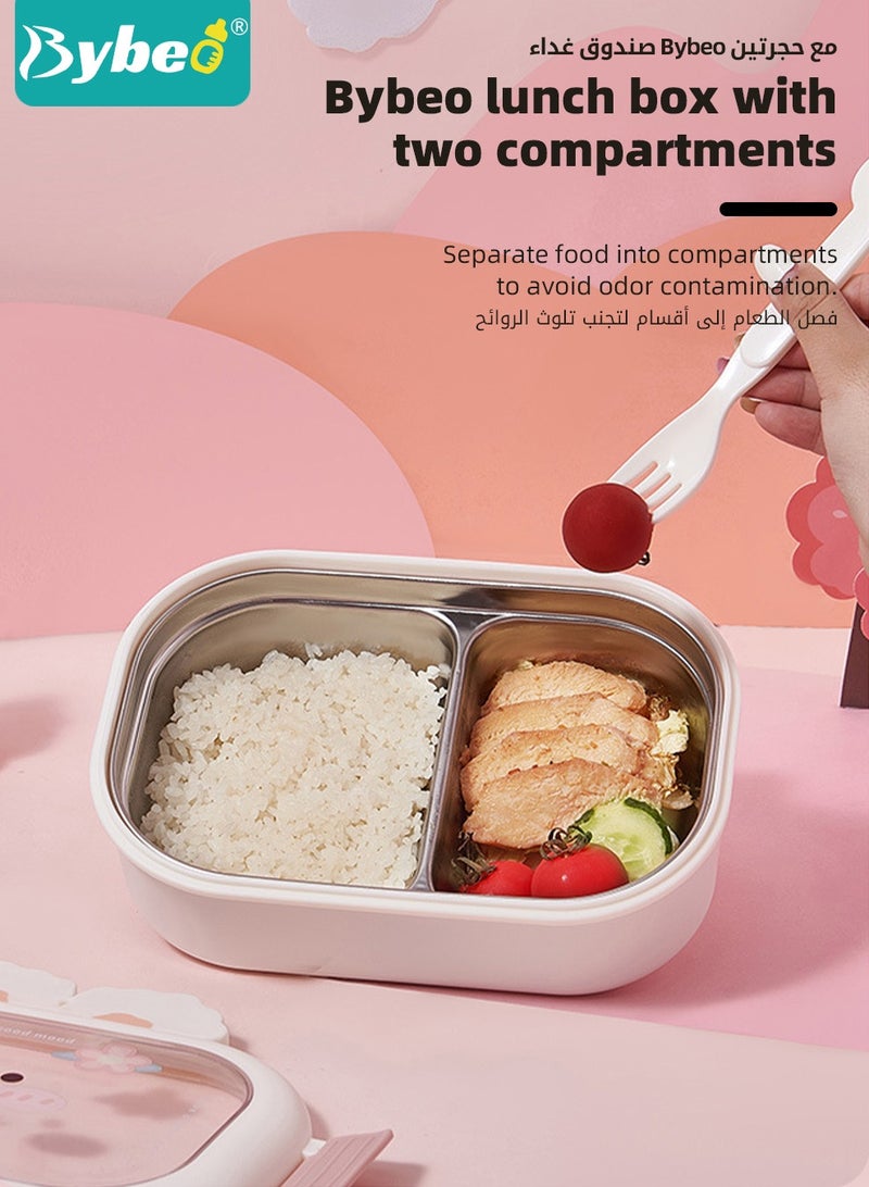 Bybeo Stainless Steel Kids Bento Box with Lunch Bag, Insulated Lunch Boxs to School, Food Containers with 2 Compartments, BPA Free, Microwave & Dishwasher Safe - Image 5