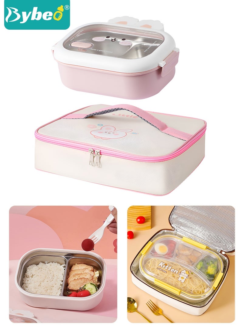 Bybeo Stainless Steel Kids Bento Box with Lunch Bag, Insulated Lunch Boxs to School, Food Containers with 2 Compartments, BPA Free, Microwave & Dishwasher Safe - Image 1