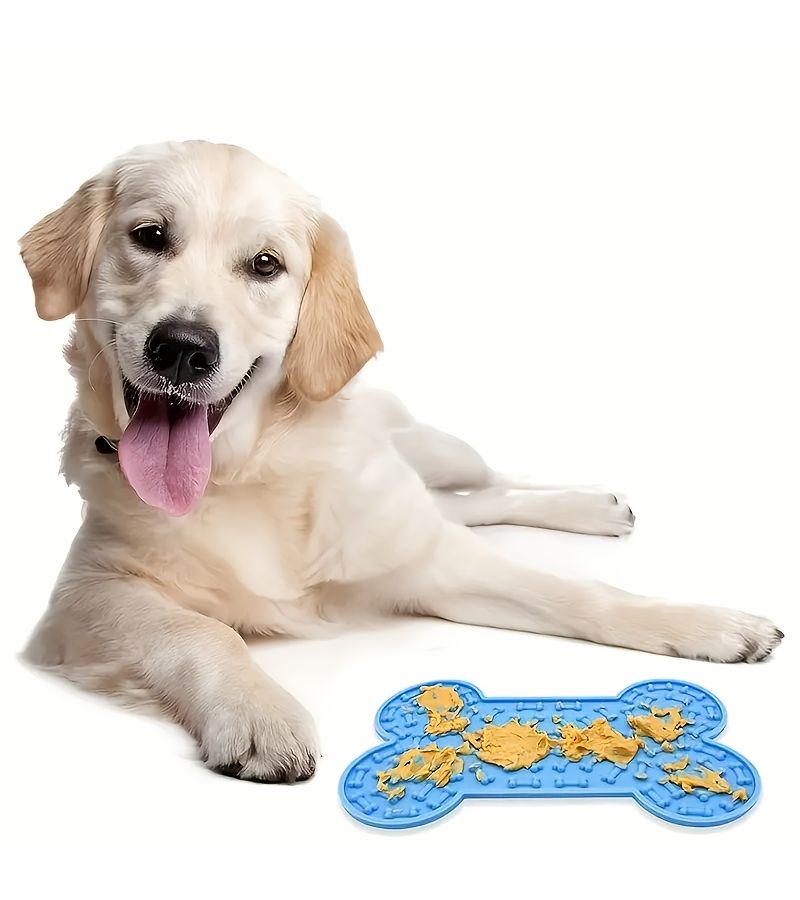 Blue Anxiety Relief Lick Mat Slow Feeder For Butter And Snacks Bone Shaped Pet Licking Pad With Suction Cup - Image 5