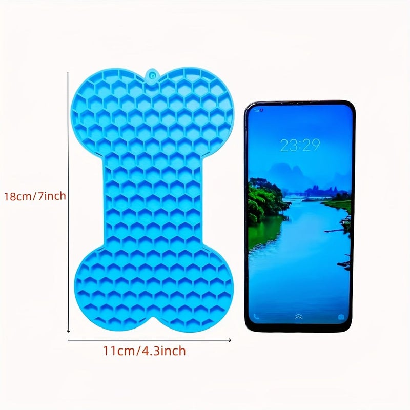 Blue Anxiety Relief Lick Mat Slow Feeder For Butter And Snacks Bone Shaped Pet Licking Pad With Suction Cup - Image 2