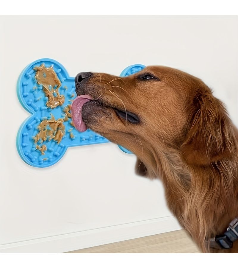 Blue Anxiety Relief Lick Mat Slow Feeder For Butter And Snacks Bone Shaped Pet Licking Pad With Suction Cup - Image 3