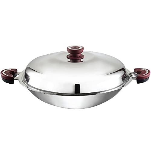 BUFFALO Stainless Steel Wok Pan with Lid Round Bottom 15 inch 38cm  Stir Frying Pan TriPly Nonstick Cookware  Double Handle Cooking Pot for InductionElectricGas Stoves