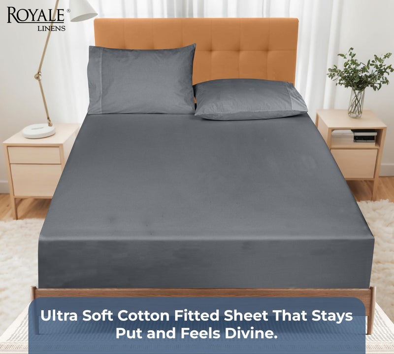 Royale Linens 100% Organic Cotton Fitted Sheet - Percale Weave - Super Soft Deep Pocket Bottom Sheets - Grey Elastic Sheet Queen Size - Queen Fitted Sheets Only - (60"x80"+15", Grey) - Image 5