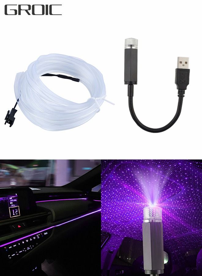 GROIC EL Wire Purple,EL Interior Car LED Strip Lights,USB Star Projector Night Light, Adjustable Romantic Starry Sky Atmosphere Decorative Auto Light for Car,Automotive - Image 1