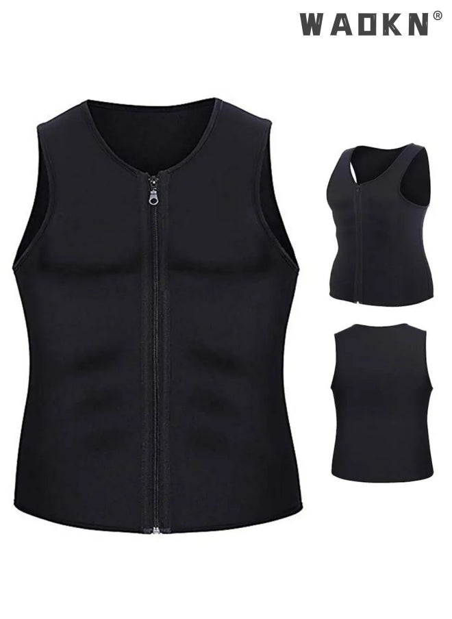 WAOKN - Men Sauna Vest Hot Sweat Waist Trainer Corset Neoprene Tank Top Shapewear Slimming Shirt，Hot Neoprene Corset Body Shaper with Zipper, Sauna Tank Top Men Gym Workout Shirt Shapewear Slimming Shirt - Image 1