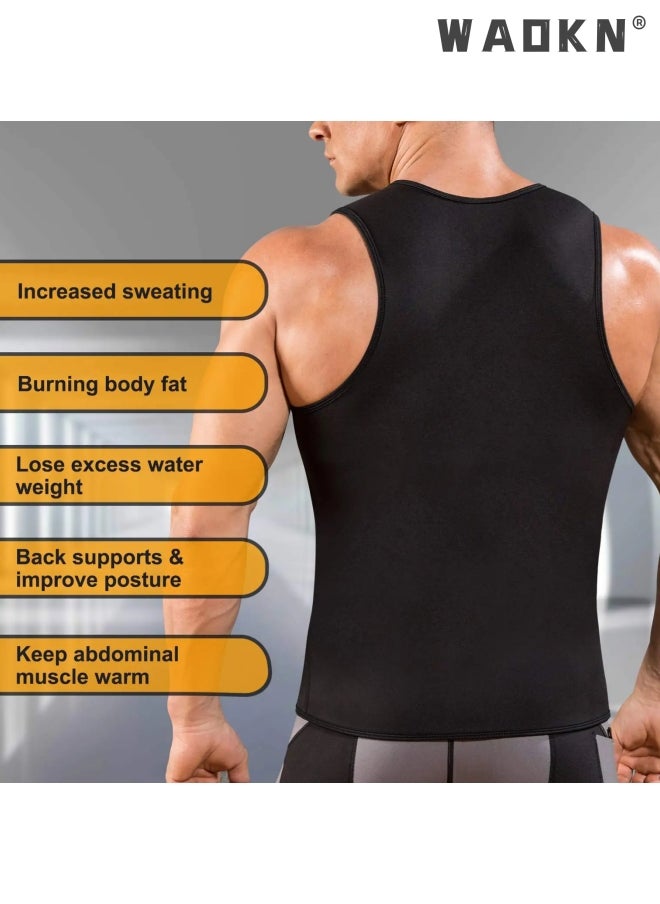 WAOKN - Men Sauna Vest Hot Sweat Waist Trainer Corset Neoprene Tank Top Shapewear Slimming Shirt，Hot Neoprene Corset Body Shaper with Zipper, Sauna Tank Top Men Gym Workout Shirt Shapewear Slimming Shirt - Image 1