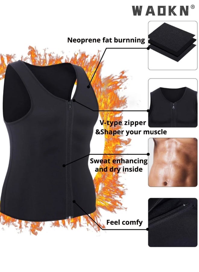 WAOKN - Men Sauna Vest Hot Sweat Waist Trainer Corset Neoprene Tank Top Shapewear Slimming Shirt，Hot Neoprene Corset Body Shaper with Zipper, Sauna Tank Top Men Gym Workout Shirt Shapewear Slimming Shirt - Image 1