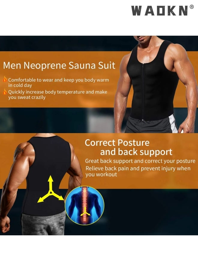 WAOKN - Men Sauna Vest Hot Sweat Waist Trainer Corset Neoprene Tank Top Shapewear Slimming Shirt，Hot Neoprene Corset Body Shaper with Zipper, Sauna Tank Top Men Gym Workout Shirt Shapewear Slimming Shirt - Image 1